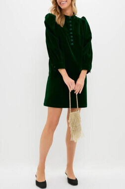 Tuckernuck Pomander Place Velvet Hunter Green Samantha Mini Dress Large Preppy